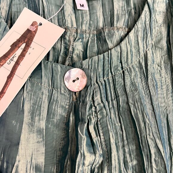 NEW Kathleen Sommers Shirt Jacket Crinkle Iridescent Artsy Green Teal Sz M - Picture 8 of 12